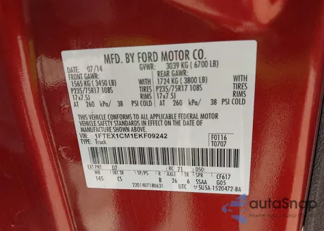 2014 Ford F-150 Stx from USA, damaged, VIN 1FTEX1CM1EKF09242